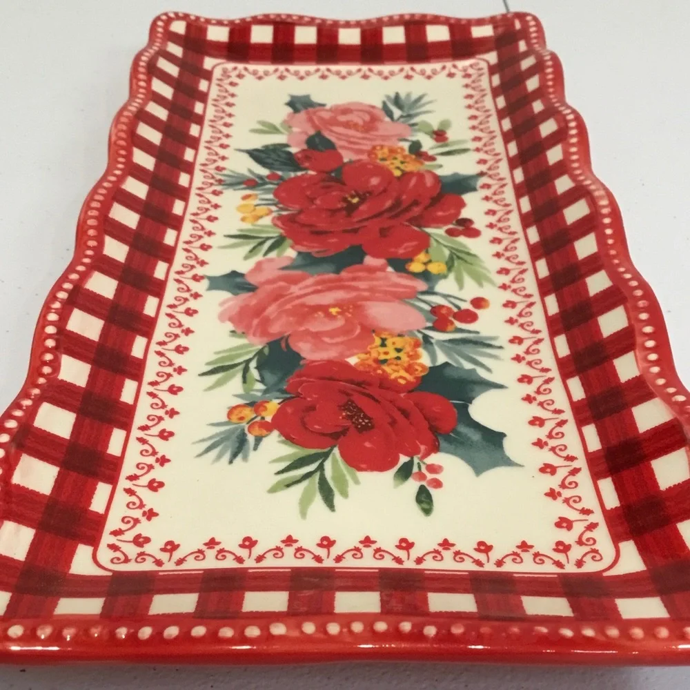 The Pioneer Woman Red and Pink Floral Ceramic Serving Platter